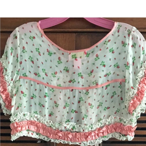 BETSEY JOHNSON SATIN PINK & WHITE FLORAL SHEER CROPPED BOLERO - Picture 9 of 13